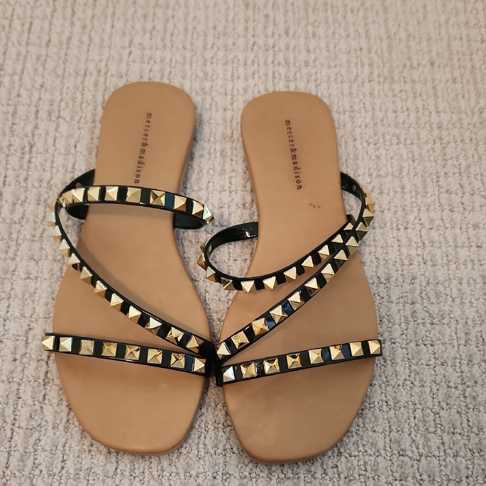 Black and Gold Stud Sandals